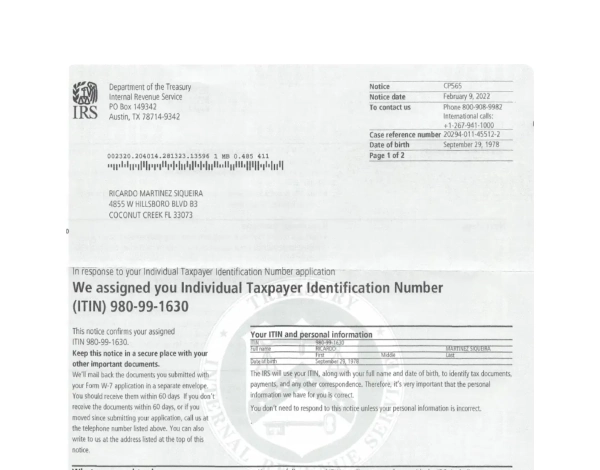 ITIN Issued
